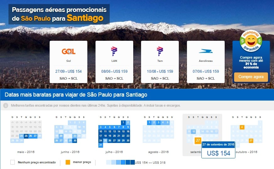 Economizar com passagens aéreas para o Chile Economizar com passagens aéreas para o Chile